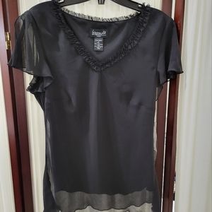 New Elegant Black V-neck Blouse - Size M